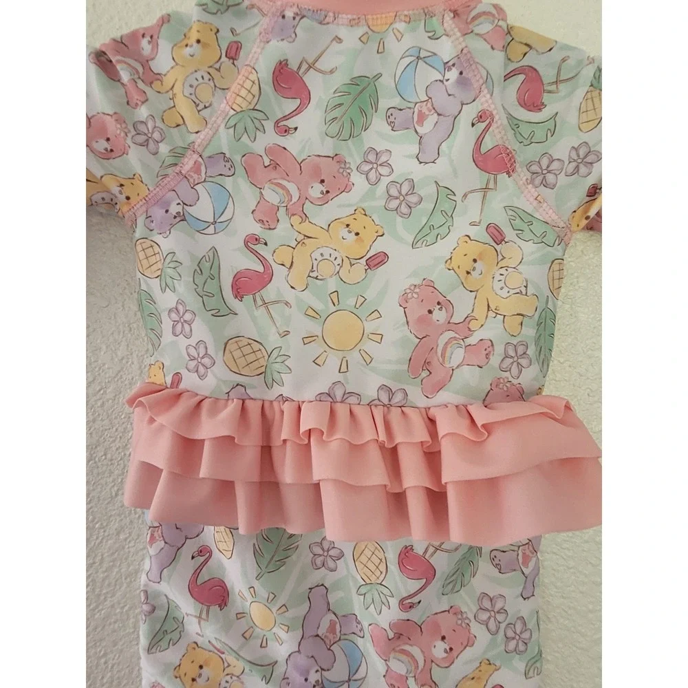Care Bears Baby Pink Tropical Ruffle Back Rash Guard Swimsuit 6-9 Months #9